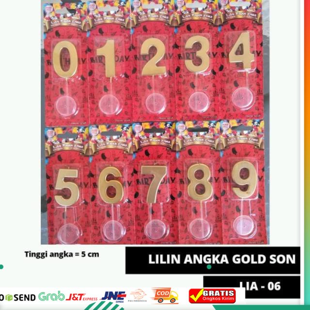 LIA 6 - Lilin Angka Ulang Tahun Gold Emas Happy Birthday SON