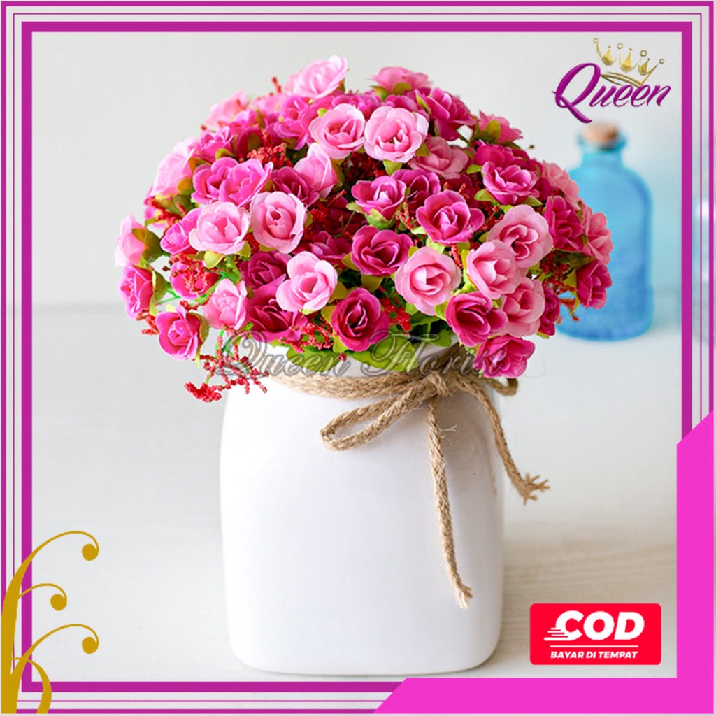 Rose Mini Classic Cabang 7 - Mawar Kecil Sutra Bunga Flowers Kamelia Artificial untuk Hiasan Cafe Rumah Kantor Ruang Tamu dan Dekorasi Pelaminan Wedding Pernikahan Artifisial Premium Import Murah Berkualitas