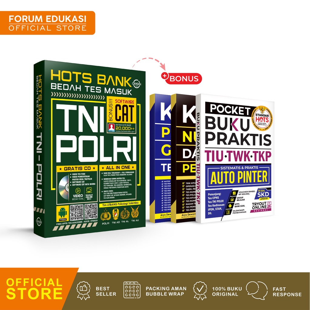 BUKU TNI POLRI  2023-2024 HOTS BANK BEDAH TES MASUK TNI POLRI + BONUS KITAB PSIKOTES GAMBAR