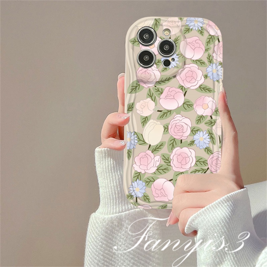 Redmi 12 12C A1 10C 10 10A 9 9A 9C 9T Note 12 12s 11s 10s 11 10 9s 9 Pro Xiaomi Poco X3 X3NFC X3Pro 12 11 Lite Rose Tulip Wavy Curved Edge Phone Case TPU Soft Cover