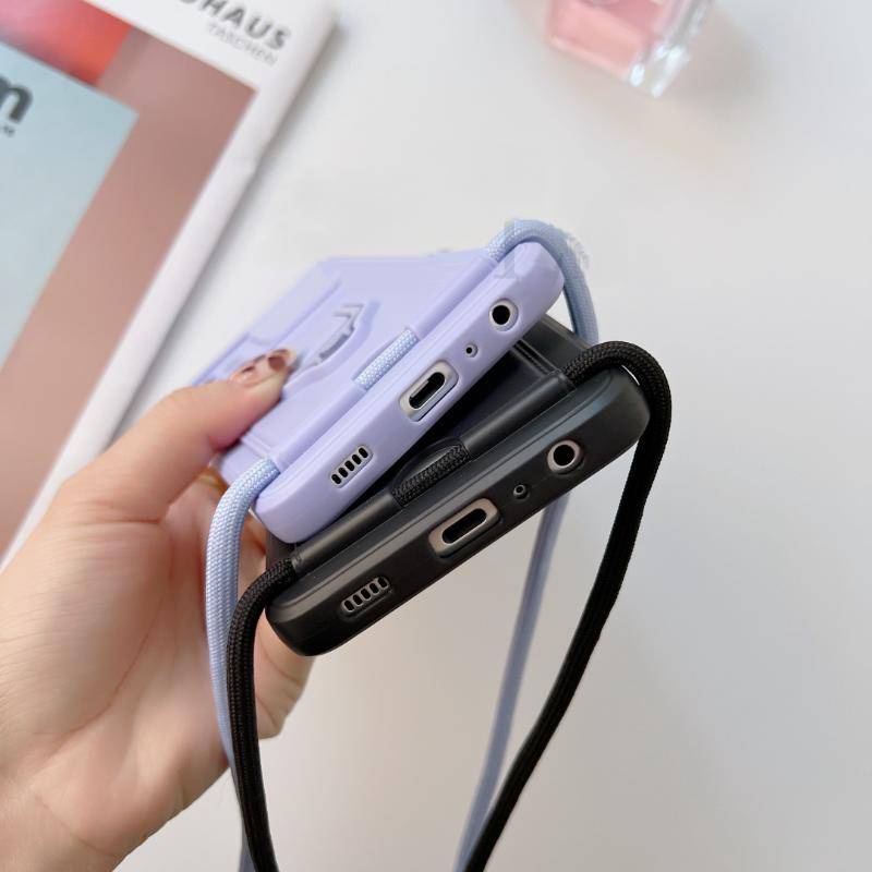 Crossbody Kalung Cord Lanyard Dompet Kartu Case Untuk Samsung Galaxy A10S A11 M11 A12 F12 A13 A04S A14 Ring Holder Stand Soft Cover