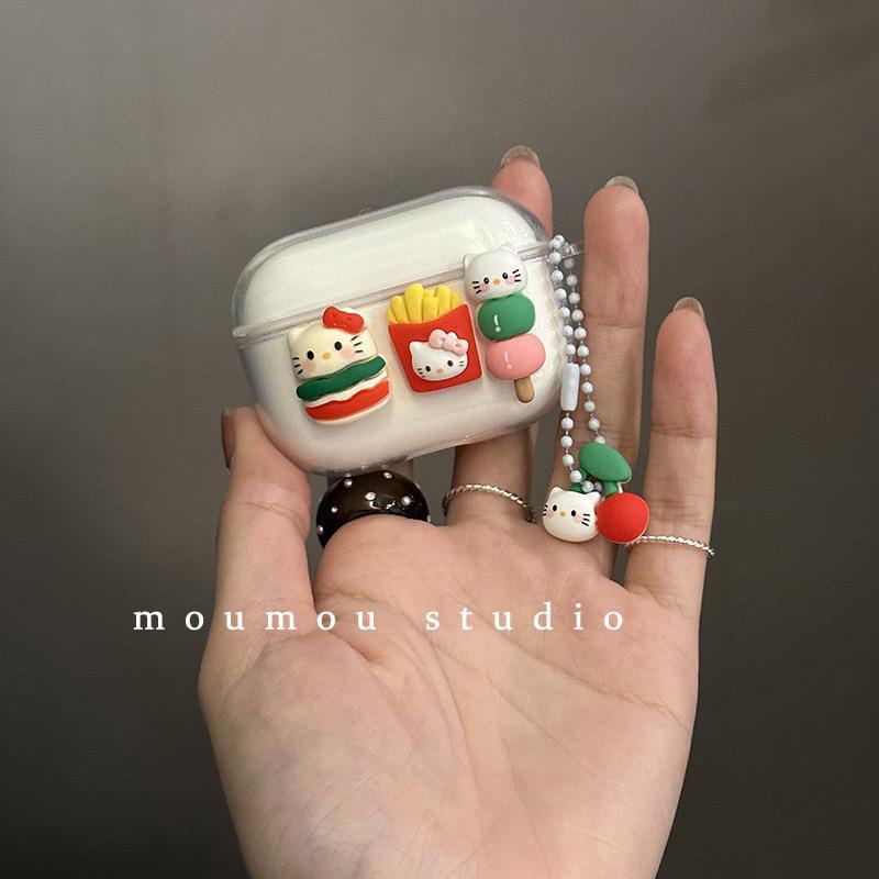 Case Kompatibel Untuk Airpods Pro2 Bluetooth Earphone Pelindung Case Cover Kompatibel Untuk Airpods1/2 Kucing Lucu Burger Transparan Case