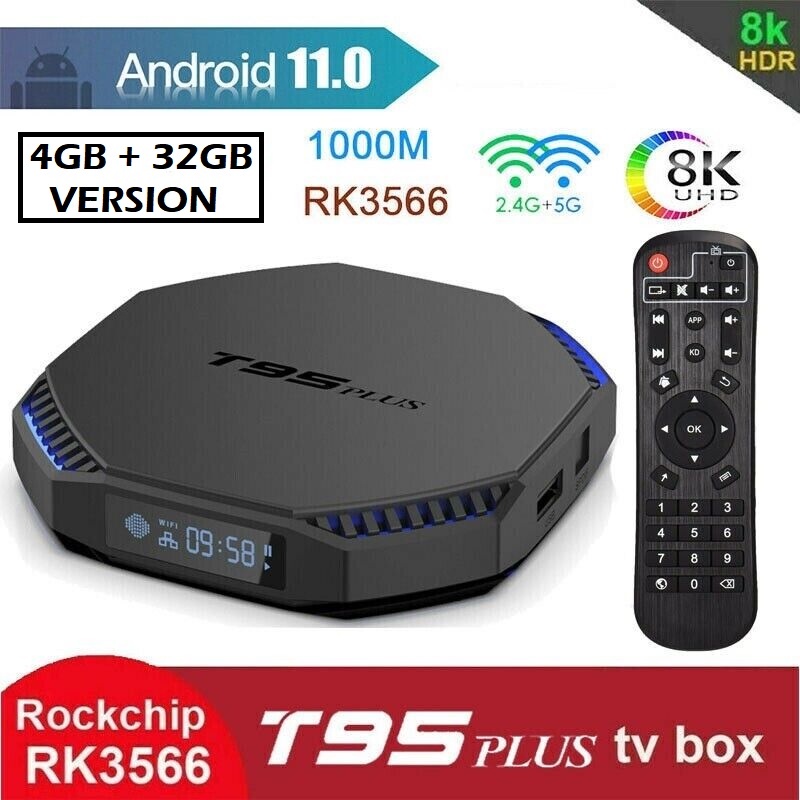 AKN88 -T95 PLUS RK3566 - Android 11 Smart TV Box 8K - RAM 4GB ROM 32GB