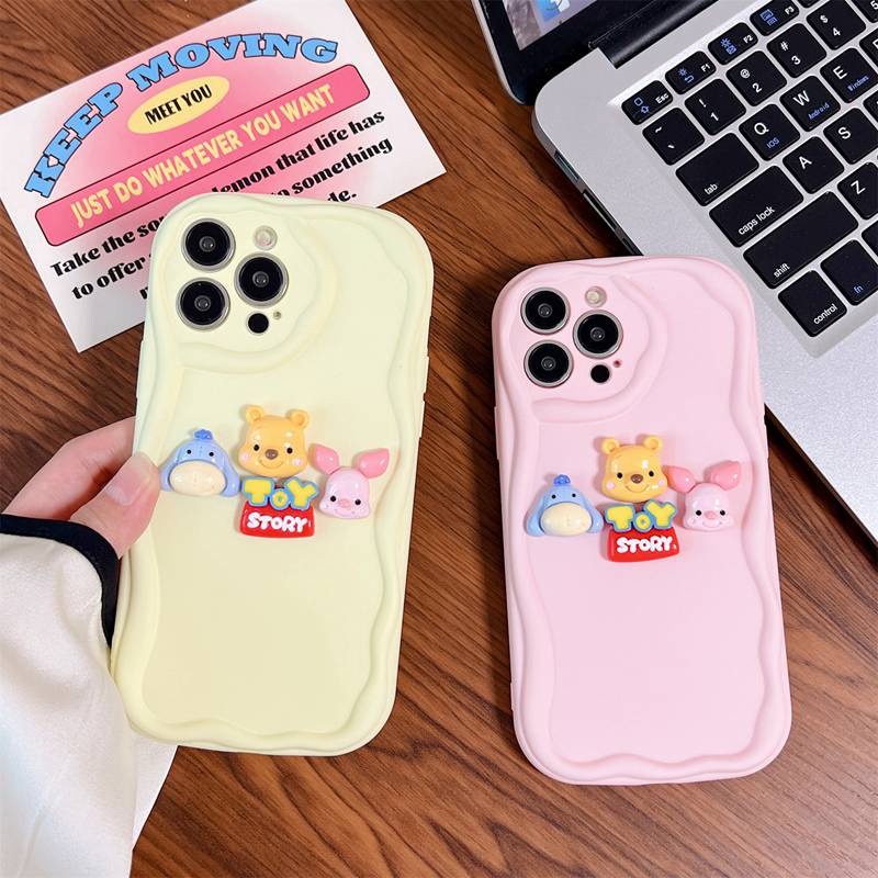 Macaron Yellow Wave Winnie Bear Doll Soft Silicon Case HP iP iPhone 6 6S 7 8 14 + Plus SE 2020 2022 X XS XR 11 12 13 Pro Max Girl Woman Casing