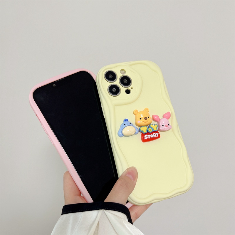 Macaron Yellow Wave Winnie Bear Doll Soft Silicon Case HP iP iPhone 6 6S 7 8 14 + Plus SE 2020 2022 X XS XR 11 12 13 Pro Max Girl Woman Casing