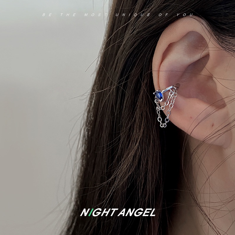 1biji Safir Rumbai Telinga Tulang Klip Lubang Gratis Klip Telinga Perempuan Retro Sederhana Cochlear Klip Anting