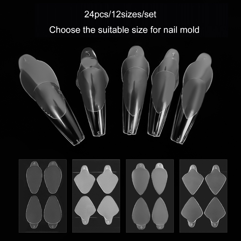 [Featured]12 /24Pcs Reusable Dual Nail Form Mould/Cetakan Gel Ekstensi Nampan Tanpa Kertas/Quick Building French Line Guides/Diafragma Membran Kuku/Alat Bantu Manicure