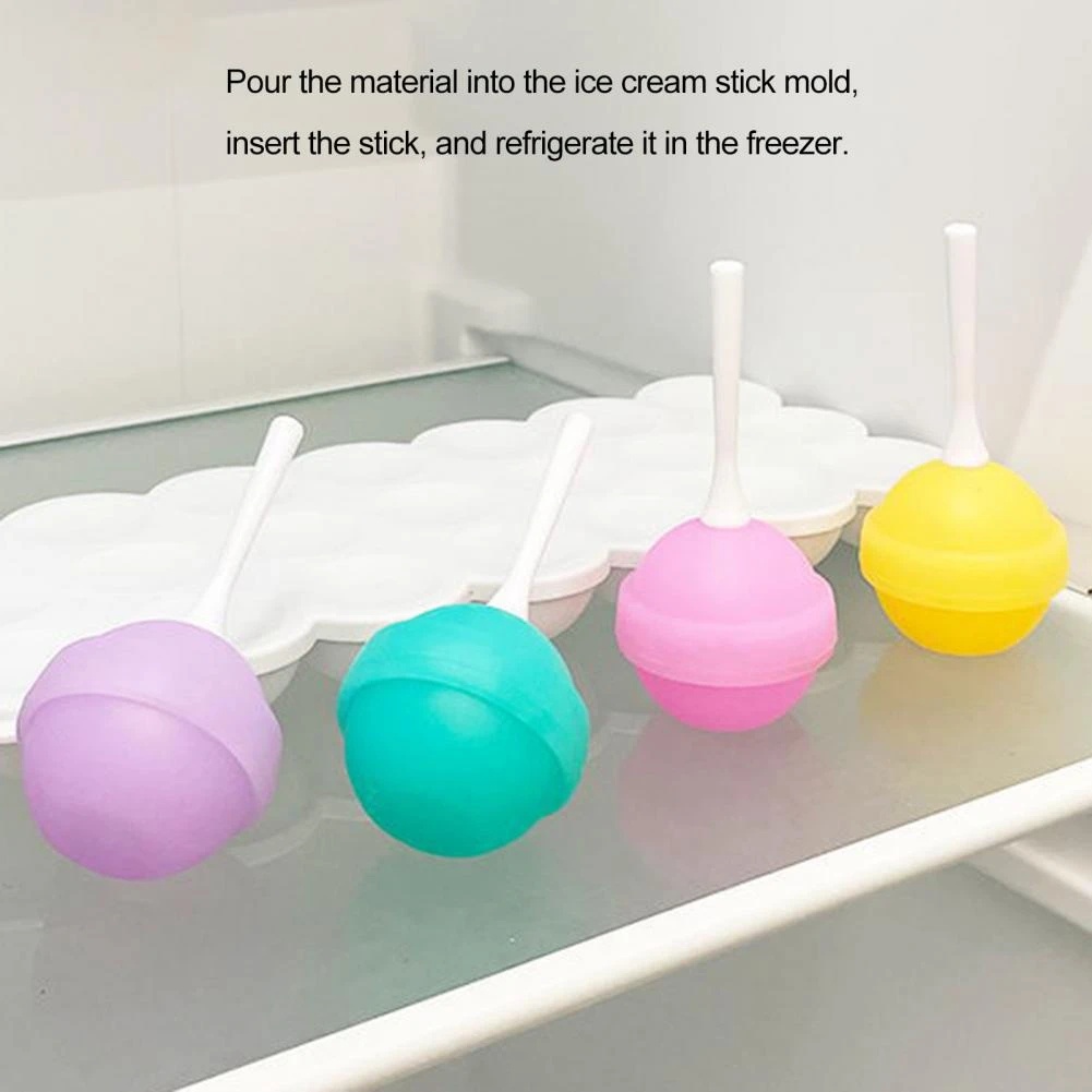 Diy Pembuat Es Loli Anti Lengket Perlengkapan Dapur/Cetakan Es Hoki Lolipop Silikon Food Grade/Pembuat Bola Es Krim Goyang Buah Anak/Cetakan Es Loli Sphere Mudah Demoulding/