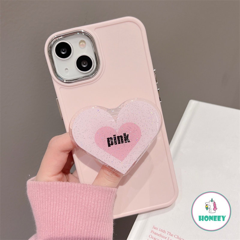 IPHONE Cute Pink Love Star Bracket Phone Case Kompatibel Untuk Iphone14 13 12 11 Pro Max 14plus Jepang Kawaii Gadis Pelindung Lensa Lembut Penutup Belakang