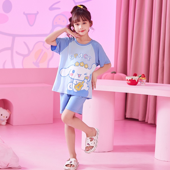BAJU TIDUR ANAK SANRIO LENGAN PENDEK CELANA PENDEK CINNAMOROLL KUROMI MELODY