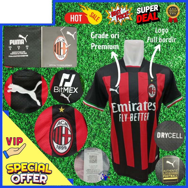 (jerseyolahraga) Jersey A c Milan 2022 Jersy Kaos Baju Bola Milan Grade Ori / Jersey Milan 2022 Baju