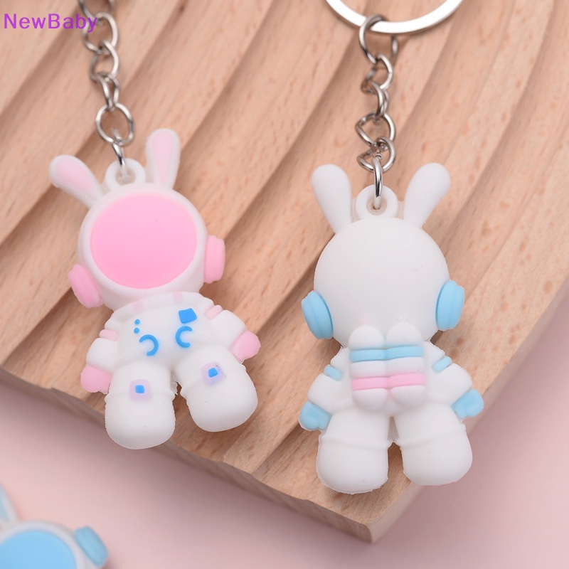 &lt;ne1&gt; Ewbaby eute kartun 3 tedy kelinci spaceman figure boneka gantungan kunci keyring untuk wanita pria bunny astronot gantungan kunci mobil ring tas charm liontin dalika