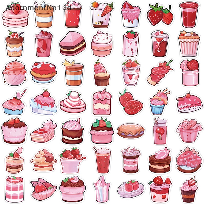 [AdornmentNo1] 50pcs Pink Dessert kartun grafiti stiker Kawaii lucu Art Aeshtetic Laptop Diy mainan anak Decal stiker