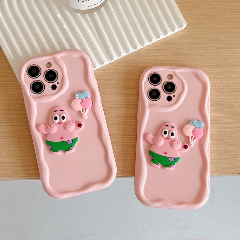 Macaron Pink Wave Balloon Patrick Soft Silicon Case HP iP iPhone 6 6S 7 8 14 + Plus SE 2020 2022 X XS XR 11 12 13 Pro Max Girl Woman Casing