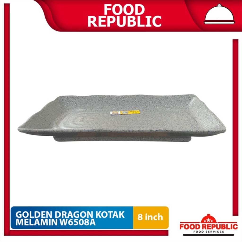 Golden Dragon Piring Yakitori Kotak 8 Inch Persegi Melamin P6508A Abu