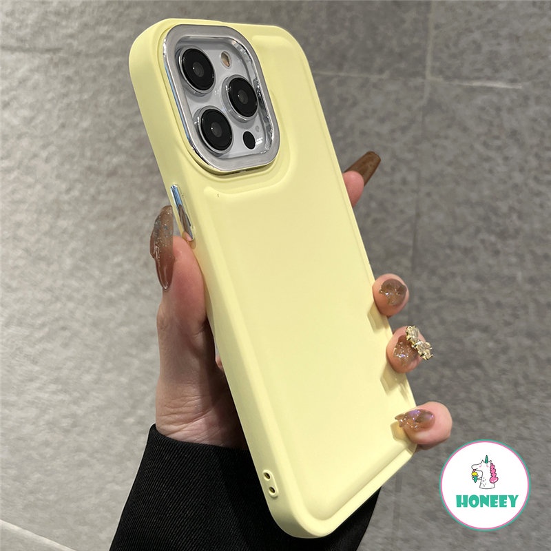 Cute Candy Color Shockproof Bumper Phone Case For iPhone 14 Pro Max 13 12 11 Pro Max Plating Lens Matte Soft Silicone Back Cover