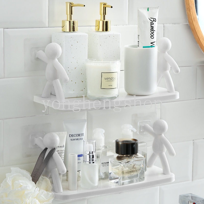 Kreatif Rak Penyimpanan Yang Dipasang Di Dinding Self-adhesive Serba Serbi Stand Holder Rak Penyimpanan Kosmetik Kamar Mandi Sabun Shampoo Organizer Bumbu Dapur Toples Rak