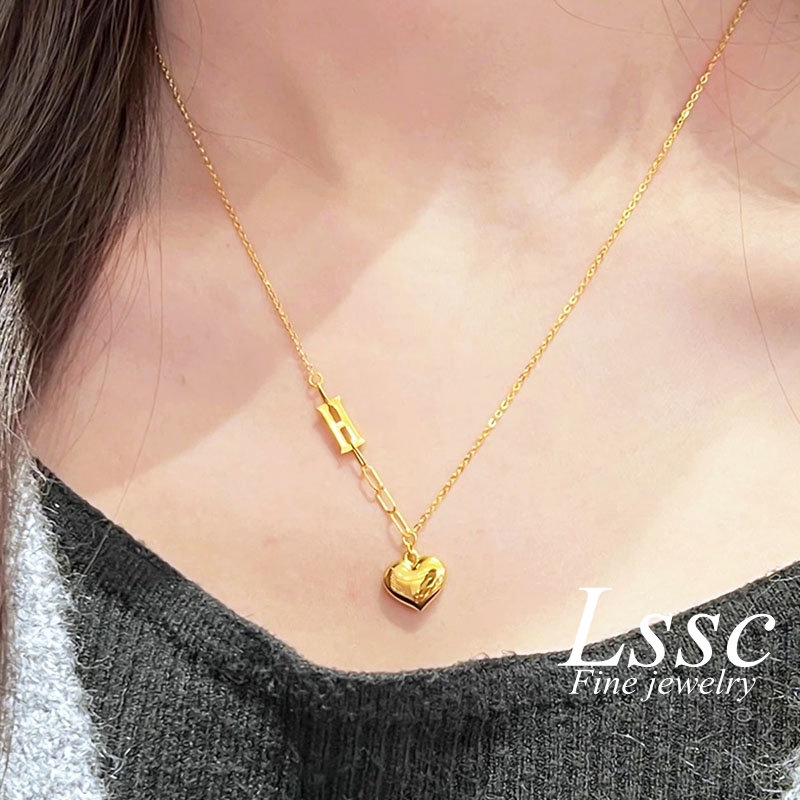 Kalung Titanium Anti Karat Hati Huruf H Aesthetic Korea Cantik Emas 18K Aksesoris Wanita Perhiasan Fashion