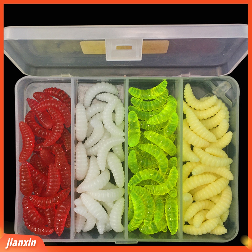 (In Stock) 100Pcs 4warna Maggot Grub Outdoor Fishing Lure Cacing Silikon Alat Umpan Lembut