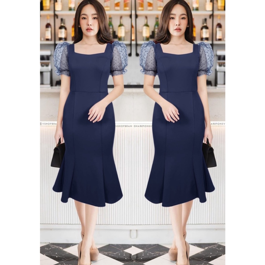 Scuba  Dress Mermaid Gaun Duyung Lengan Tile Pendek Puff Terbaru Wanita Kekinian 2022