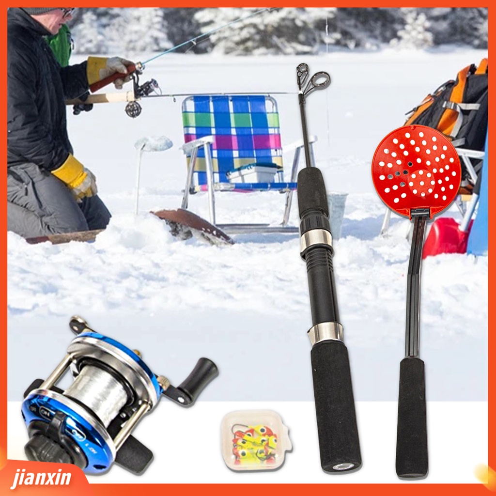 (In Stock) 1set Musim Dingin Memancing Kit Non-slip Es Pancing Gagang Lipat Sendok Gulungan Kait Perlengkapan Memancing Portabel Tahan Lama Es Peralatan Memancing Kit Untuk Memancing