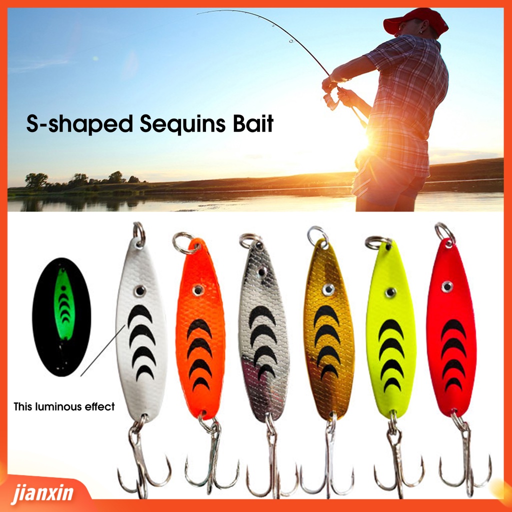 (In Stock) 6.5g /5cm Logam Umpan Pancing Bentuk S Bercahaya Treble Hook Payet Lure Angling Peralatan
