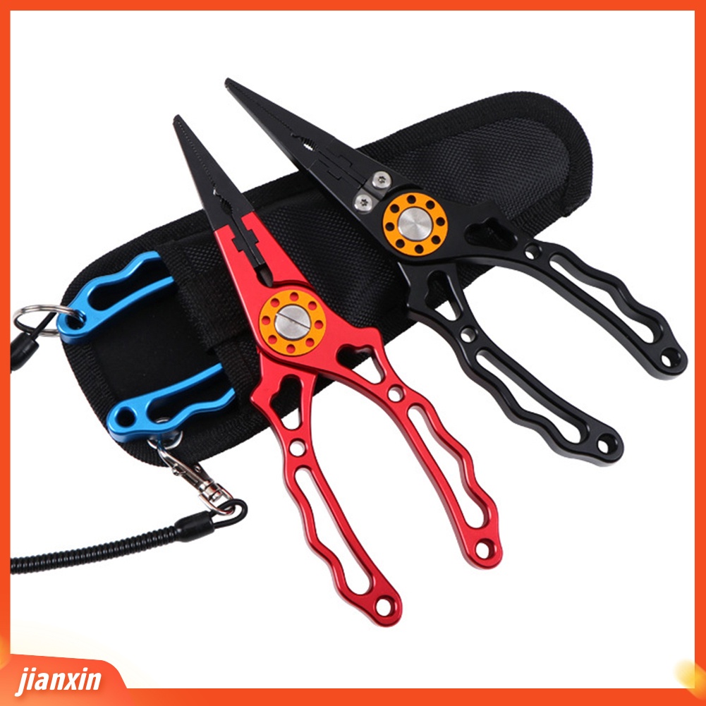 (In Stock) Aluminium Alloy Fishing Lure Plier Split Ring Cutter Scissor Dengan Sarung Lanyard