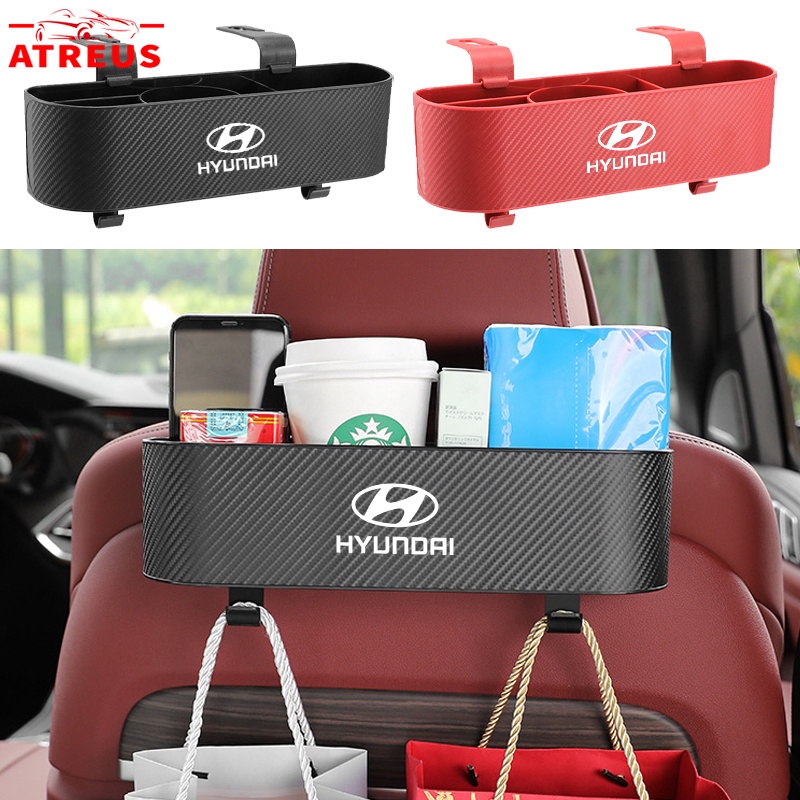 Hyundai Car Back Seat Organizer Kursi Belakang Mobil Hook Kotak Penyimpanan Cup Holder Tekstur Serat Karbon Untuk Hyundai Creta Stargazer Grand i10 Kona Tucson Ioniq 5 Palisade Accent H1 Santa Fe