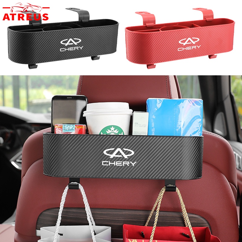 Chery Car Back Seat Organizer Kursi Belakang Mobil Hook Kotak Penyimpanan Cup Holder Tekstur Serat Karbon Untuk Chery Tiggo 4 8 7 Pro 5x Omoda 5 TJ-1 Face QQ 2023