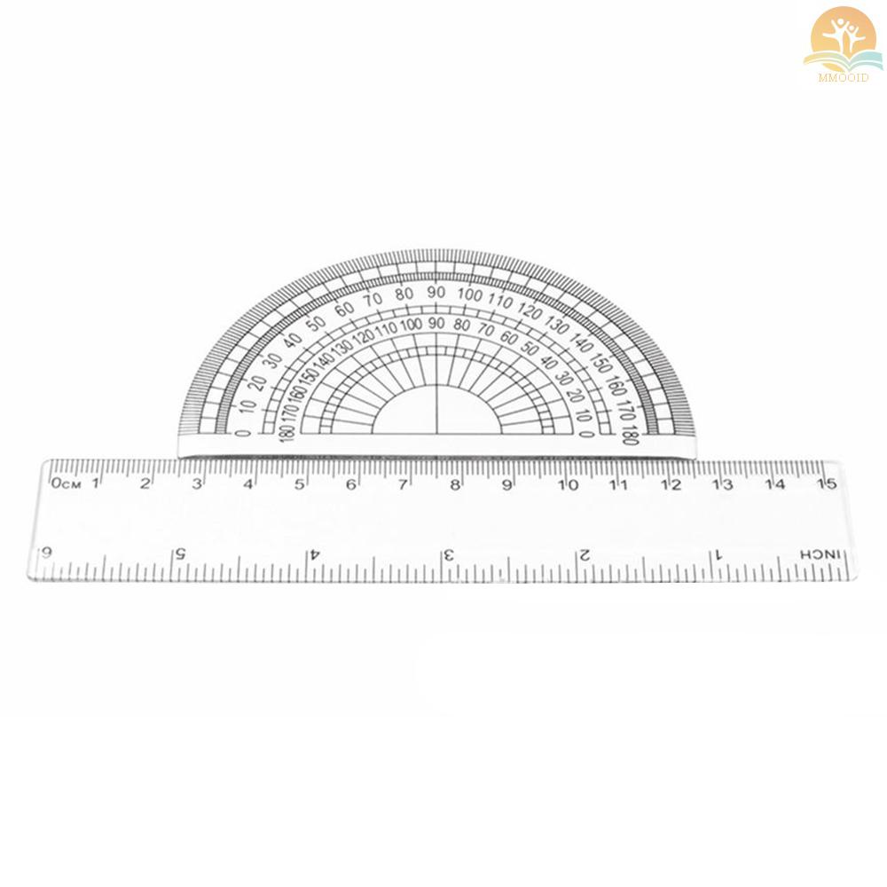 In Stock 4buah Set Penggaris Alat Geometri Matematika Bahan Plastik Bening Termasuk Penggaris Lurus 6-inci &amp; 2pcs Penggaris Segitiga &amp; Busur Derajat Untuk Perlengkapan Siswa Sekolah Kantor