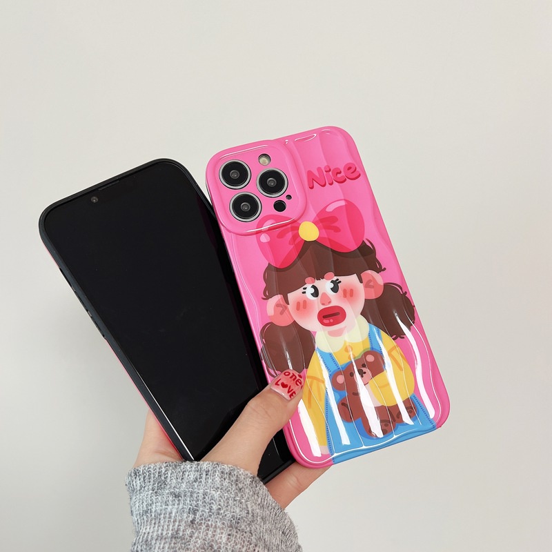 Nice Little Girl Soft Silicon Case HP iP iPhone 14 + Plus 12 13 Pro Max 11 IMD Bear Doll Casing Apple