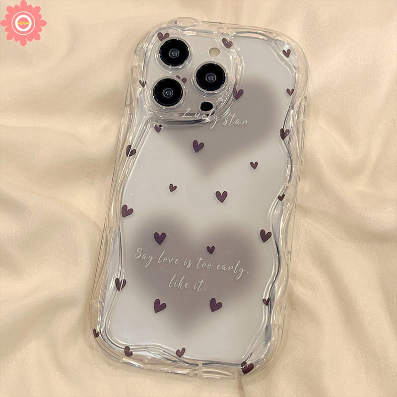 Casing Warna Air Cinta Hati Kompatibel Untuk IPhone 7Plus 14 11 13 12 Pro Max XR 7 6s 6 8 Plus X XS Max SE 2020 8Plus Art Macarons Lukisan Minyak Bahasa Inggris Lembut 3D Bergelombang Melengkung Penutup Tepi