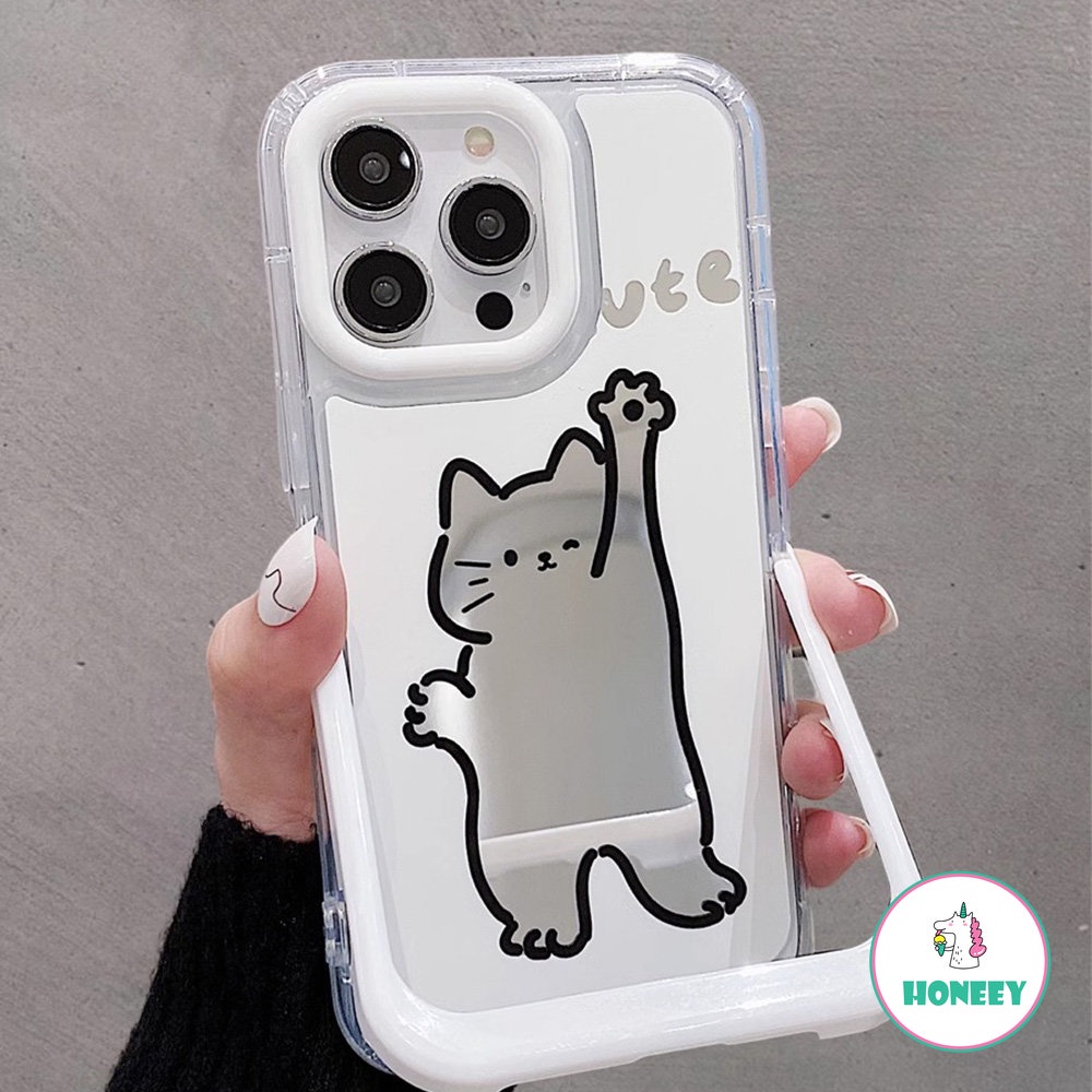 Cute Cat Invisible Bracket Phone Case Kompatibel Untuk iPhone 14pro Max13 12/12pro 11 Pro Max Cermin Rias Shockproof Penutup Belakang