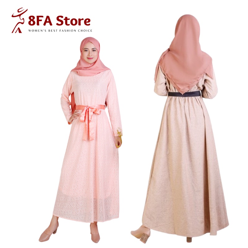 
Long Dress Gamis Brukat Wanita Polos Variasi Tali Pinggang Fashion Muslim Dress Wanita Kondangan Pe
