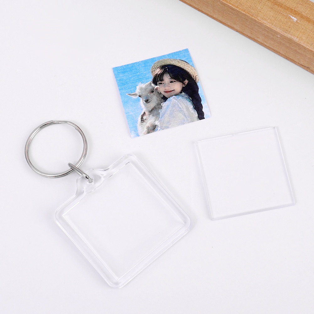 Split Ring Key Ring Custom Round Square Keyring Wanita Transparan Insert Foto Gantungan Kunci Pasangan Hadiah Akrilik Bening Kosong Bingkai Foto Pria Kreatif Gantungan Kunci Liontin DIY Untuk Tas