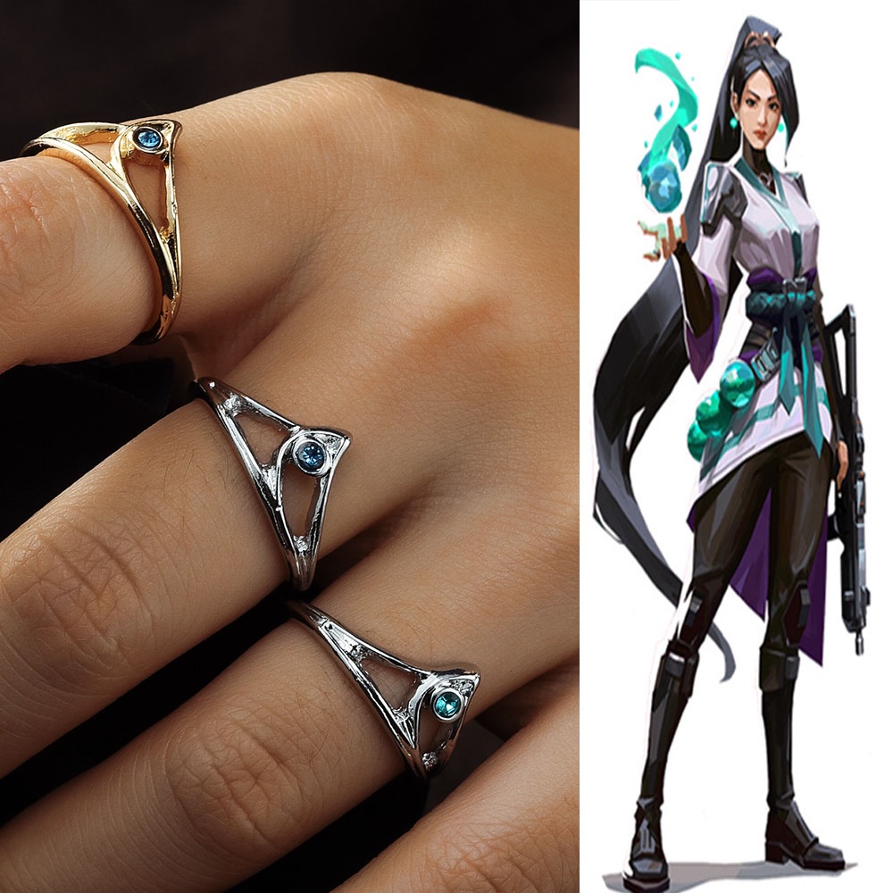 Gamer Perhiasan Dapat Disesuaikan Terbuka Geometris Berlian Imitasi Cincin Emas Perak Disepuh Jari Cincin Valorant Sage Game Ring Player Aksesoris Cosplay Untuk Wanita Pria Fashion Hadiah Teman