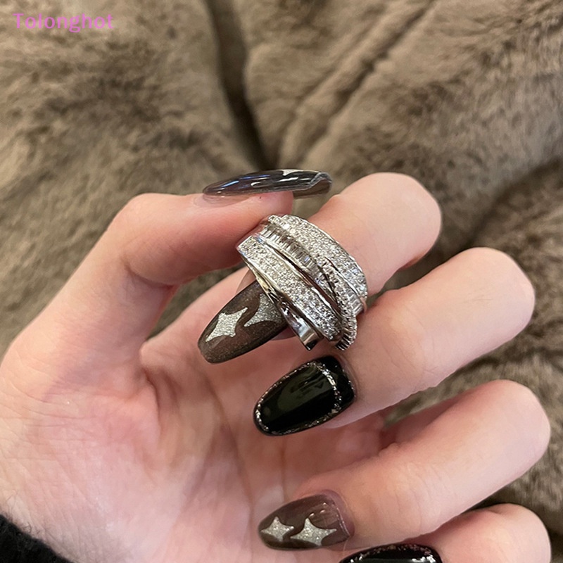 Tolonghot&gt; Zirkon Multi-layer Cincin Untuk Wanita Pesta All-match Fashion Perhiasan Vintage Pembukaan Adjustable Finger Ring Shiny Combination Ring well