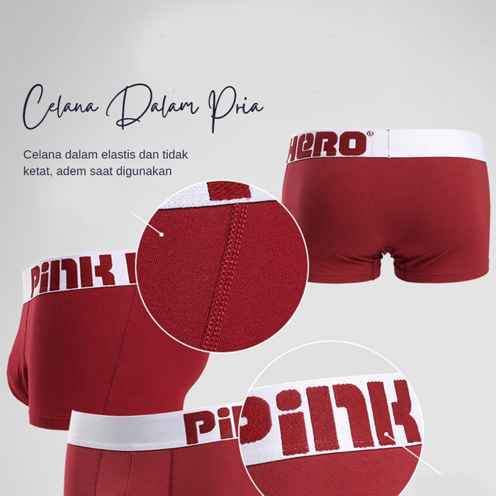 Boxer Pria Katun PINK HERO Celana Dalam Katun Pria Solid Colour M-XXL