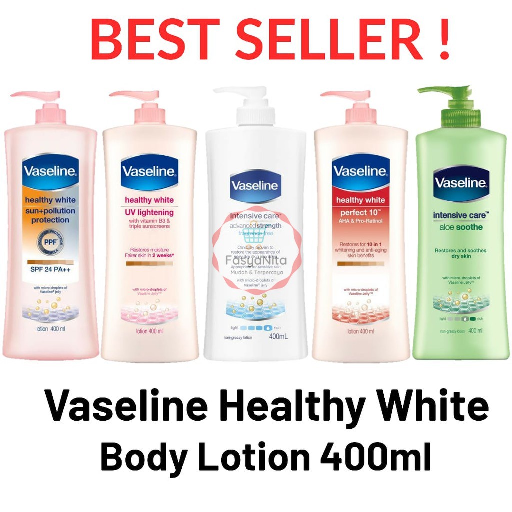 Vaseline HandBody Lotion 400ml - Aloe Soothe Perfect 10 UV Lightening SPF 24 Advanced Strength Cocoa