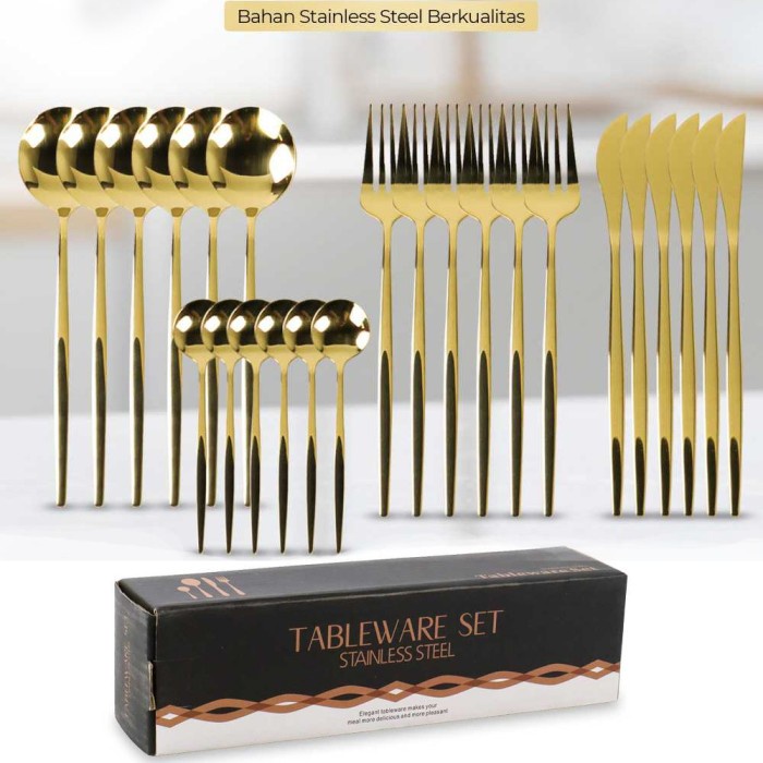 Set sendok garpu pisau cutlery korea cantik mewah elegan 24 pcs - Tanpa rak