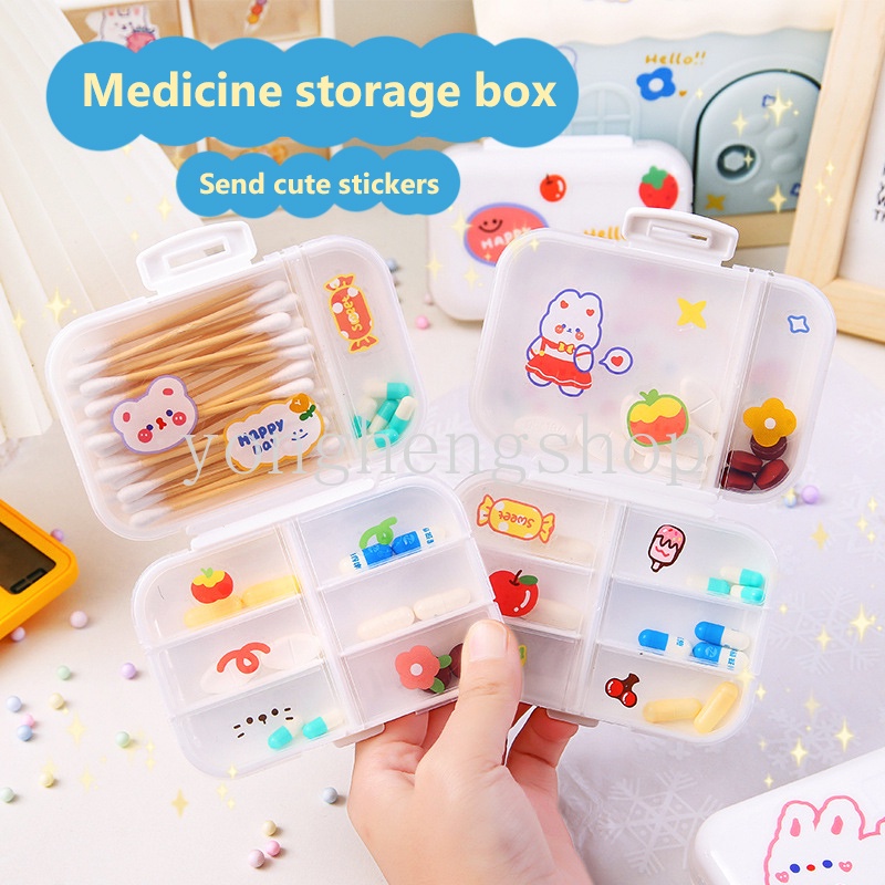 8kisi Kotak Pil Kotak Penyimpanan Vitamin Obat Mingguan Travel Portable Dispenser Tablet Pill Organizer Case Cotton Swab Bandage Container Mini Lucu Pillbox