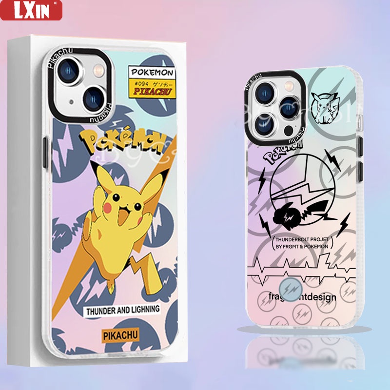 IPHONE Kartun Case Kompatibel Untuk Iphone14 13 12 11 Pro Max XR iPhone6s 6 7 8 Plus X XS Max SE Thunderbolt Pikachu Mewah Laser Gradasi Shockproof Cover