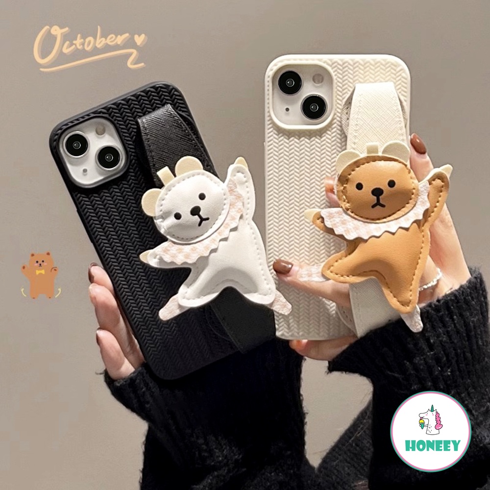 Lucu 3D Kartun Beruang Pergelangan Tangan Strap Phone Case Kompatibel Untuk iPhone 14 Pro 13 12 Pro Max 11 Promax 14Plus Silikon Soft Cover