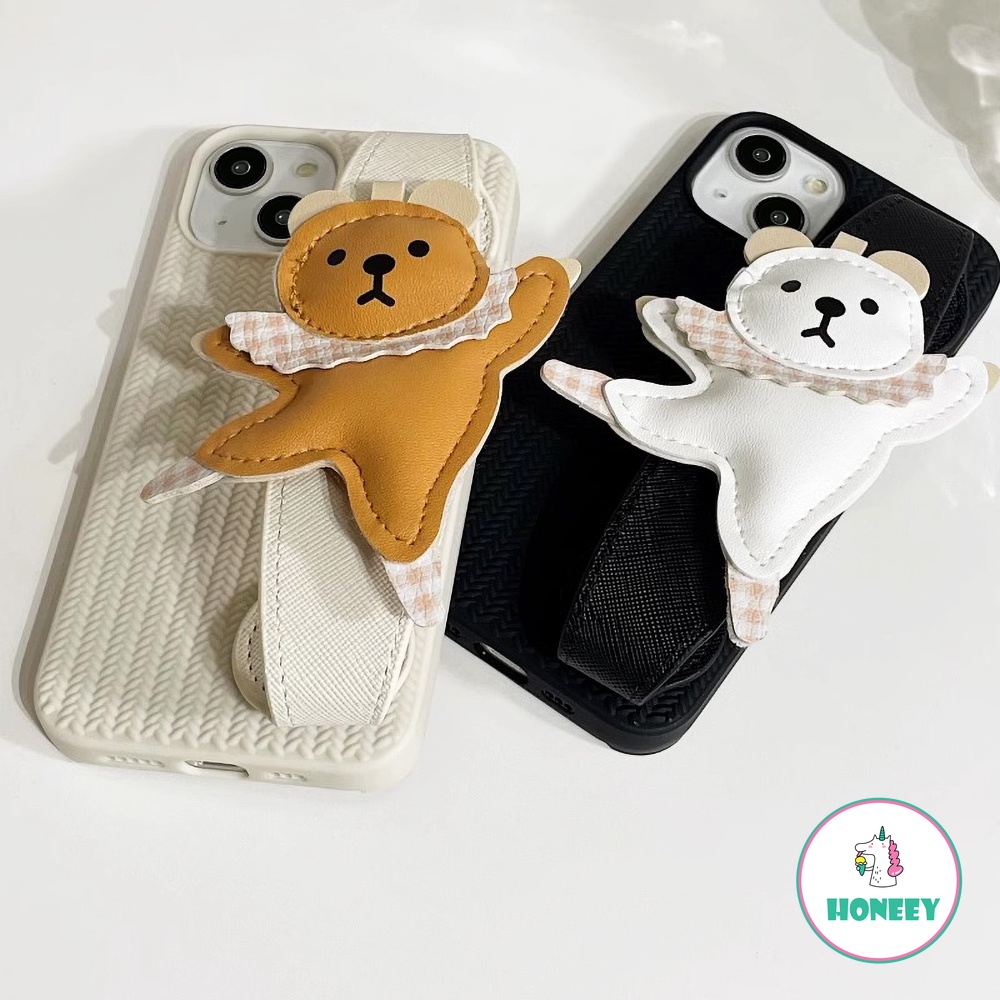 Lucu 3D Kartun Beruang Pergelangan Tangan Strap Phone Case Kompatibel Untuk iPhone 14 Pro 13 12 Pro Max 11 Promax 14Plus Silikon Soft Cover