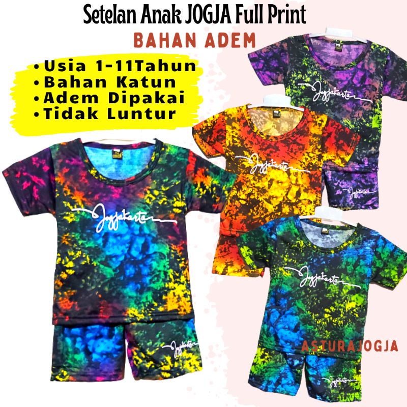 A1 Kaos Jogja Anak Setelan Lengan Pendek Full print || Baju Anak Cowok Cewek Oleh Oleh Malioboro Jog