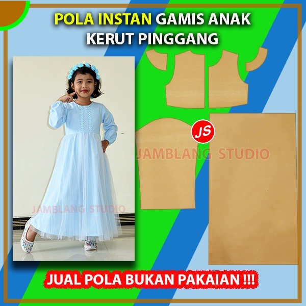 Pola Instan Gamis Anak Kerut Pinggang | Aneka Pola