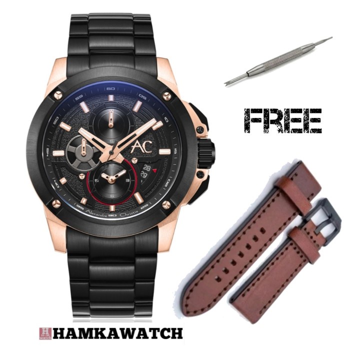 Jam tangan pria alexander cristie ac6092 box set original black rose Vs