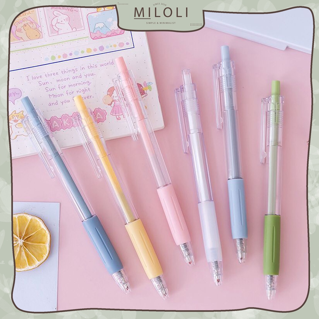

[MILOLI] 1Pcs PENA TRANSPARANT MACARON Mekanik Pen Gel Rectrable Pen Black 0.5mm Minimalist - D0048