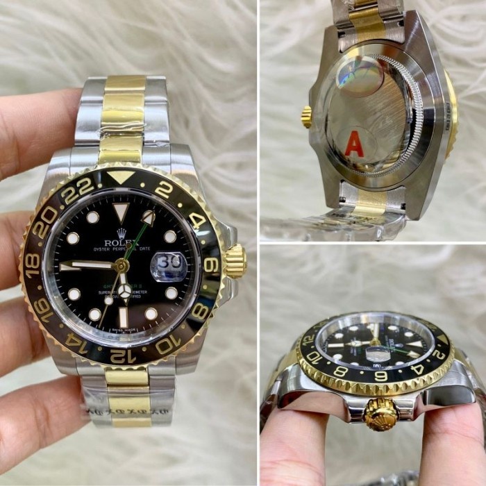 Jam Tangan ROLEX  Automatic Pria Mewah Rantai Stainles KJombi Gold Dial Hitam