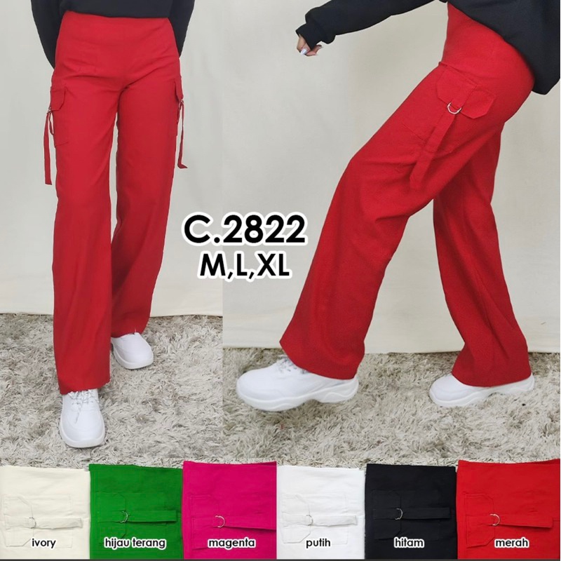 CELANA CARGO WANITA - CARGO MERAH COTTON STRECH MUAT BB 85KG 2822